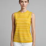 bright yellow sleeveless top with white horizontal stripe image